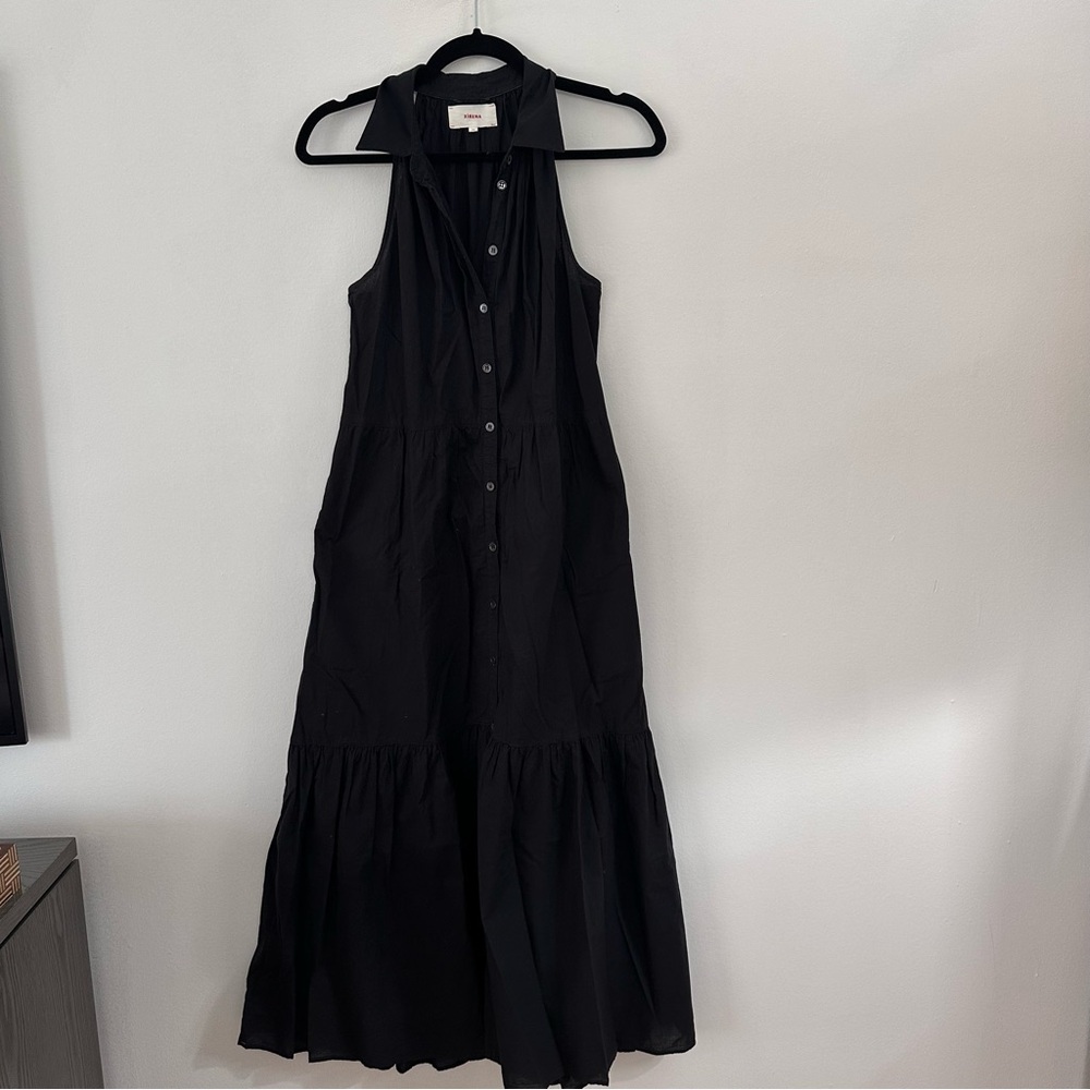 Xirena sleeveless polo collar black‎ button down maxi dress cotton size XS
